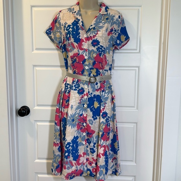 Modcloth Exciting Find Floral Belted Shirt Dress Secretary 50's Small NWT - Picture 1 of 10